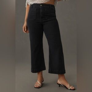 Anthropologie Maeve The Colette Corduroy Crop Wide Leg Pants in Black Size 22W